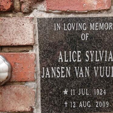 VUUREN Alice Sylvia, Jansen van 1924-2009