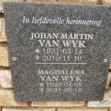 WYK Johan Martin, van 1931-2010 & Magdalena 1943-2021