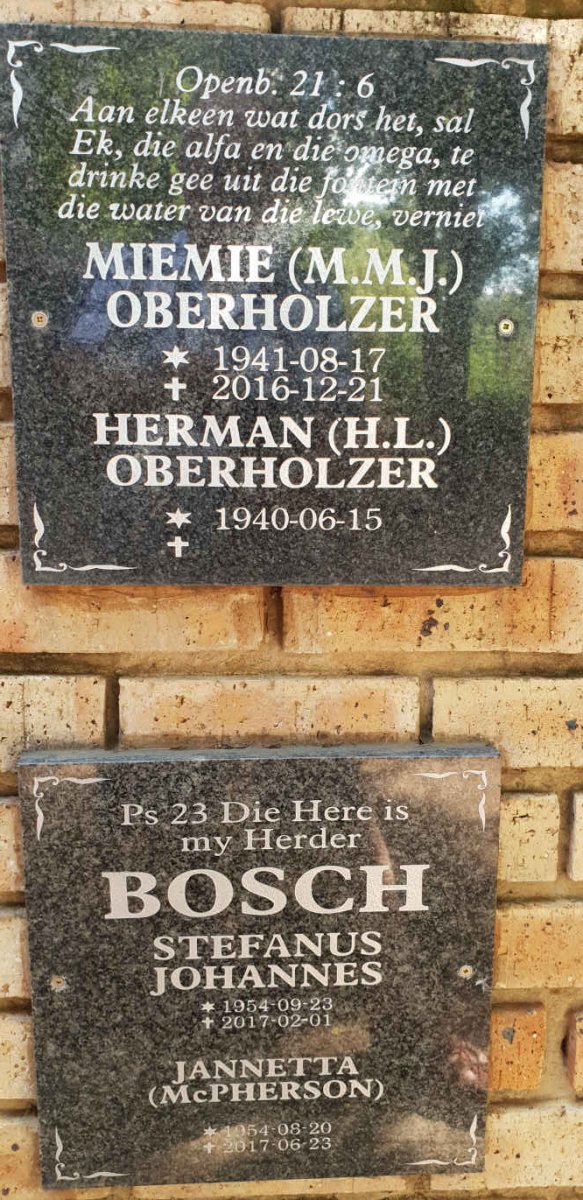 OBERHOLZER H.L. 1940- & M.M.J. 1941-2016