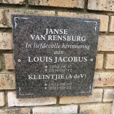 RENSBURG Louis Jacobus, Janse van 1934-2016 & A . DE V. 1934-2021