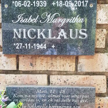 NICKLAUS Horst Adolf 1939-2017 &amp; Isabel Margritha 1944-
