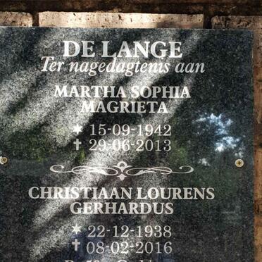 LANGE Christiaan Lourens Gerhardus, de 1938-2016 &amp; Martha Sophia Magrieta 1942-2013