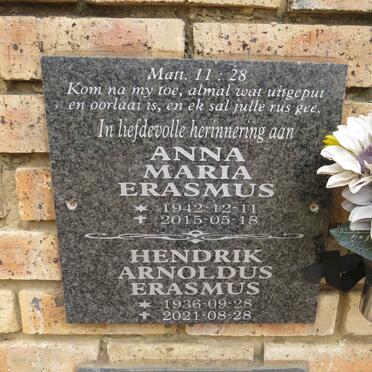 ERASMUS Hendrik Arnoldus 1936-2021 & Anna Maria 1942-2015