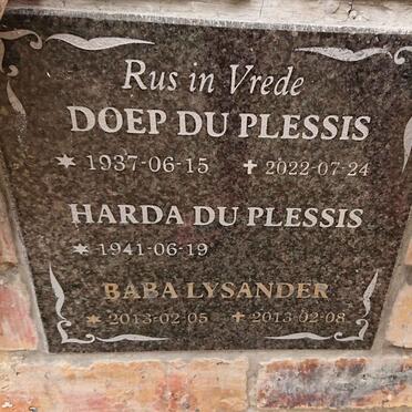 PLESSIS Doep, du 1937-2022 & Harda 1941- :: PLESSIS Lysander, du 2013-2013