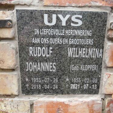 UYS Rudolf Johannes 1953-2018 & Wilhelmina KLOPPER 1955-2021