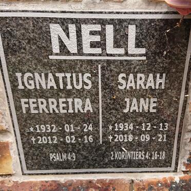 NELL Ignatius Ferreira 1932-2012 & Sarah Jane 1934-2018