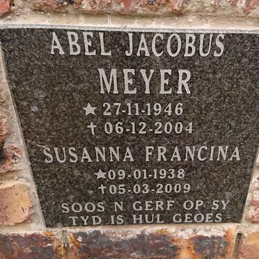 MEYER Abel Jacobus 1946-2004 & Susanna Francina 1938-2009