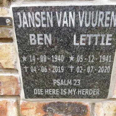 VUUREN Ben, Jansen van 1940-2019 & Lettie 1941-2020