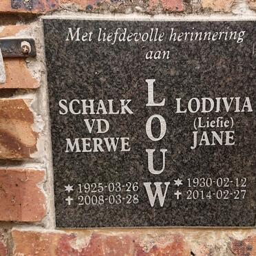 LOUW Schalk vd Merwe 1925-2008 & Lodivia Jane 1930-2014