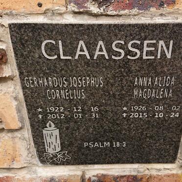 CLAASSEN Gerhardus Josephus Cornelius 1922-2012 & Anna Alida Magdalena 1926-2015