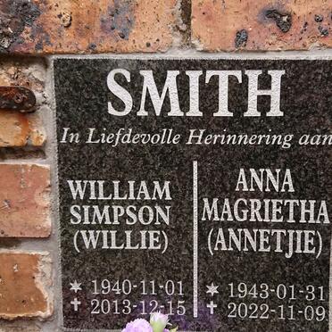 SMITH William Simpson 1940-2013 & Anna Magrietha 1943-2022