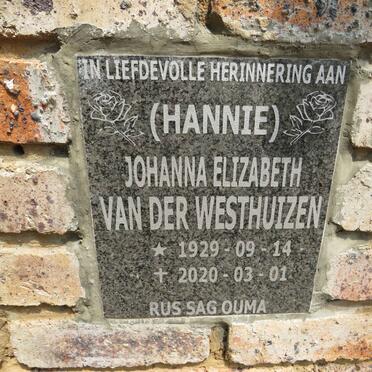 WESTHUIZEN Johanna Elizabeth, van der 1929-2020