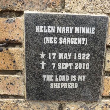 MINNIE Helen Mary nee SARGENT 1922-2010