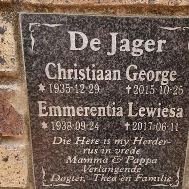 JAGER Christiaan George, de 1935-2015 & Emmerentia Lewiesa 1938-2017
