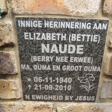 NAUDE Elizabeth formerly BERRY nee ERWEE 1940-2010