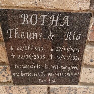 BOTHA Theuns 1930-2008 & Ria 1933-2021