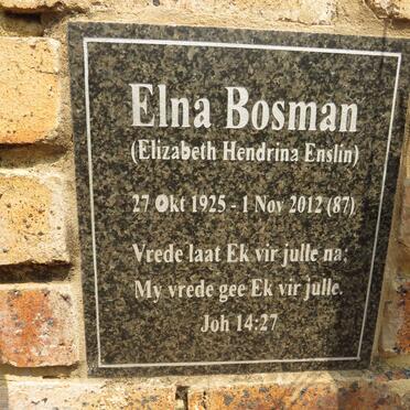 BOSMAN Elizabeth Hendrina nee ENSLIN 1925-2012
