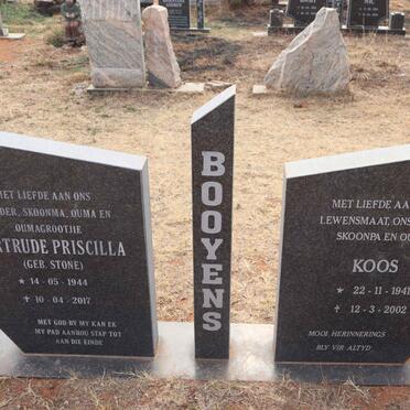 BOOYENS Koos 1941-2002 & Gertrude Priscilla STONE 1944-2017