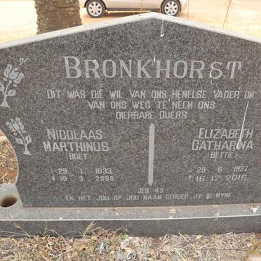 BRONKHORST Nicolaas Marthinus 1933-2008 & Elizabeth Catharina 1937-2016