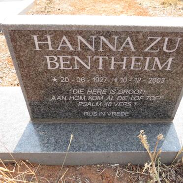 BENTHEIM Hanna, zu 1927-2003