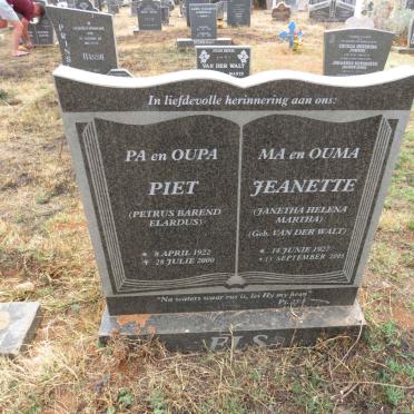 ELS Petrus Barend Elardus 1922-2000 & Janetha Helena Martha VAN DER WALT 1927-2005