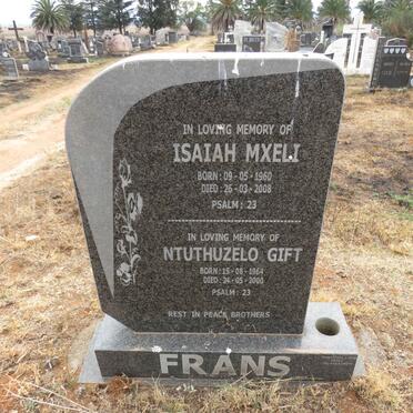 FRANS Isaiah Mxeli 1960-2008 & Ntuthuzelo Gift 1964-2000