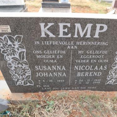 KEMP Nicolaas Berend 1935-2005 & Susanna Johanna 1940-