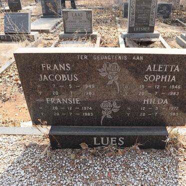 LUES Frans Jacobus 1949-1983 & Aletta Sophia 1946-1983 :: LUES Fransie 1974-1983 :: LUES Hilda 1972-1983