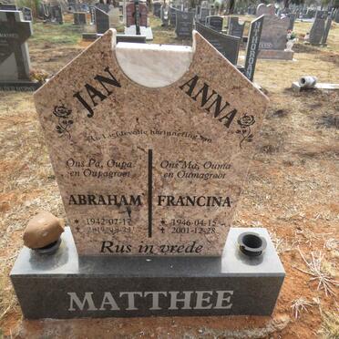 MATTHEE Abraham 1942-2019 & Francina 1946-2001