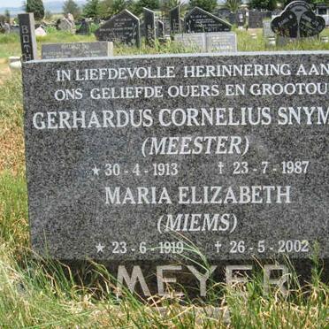 MEYER Gerhardus Cornelius Snyman 1913-1987 &amp; Maria Elizabeth 1919-2002