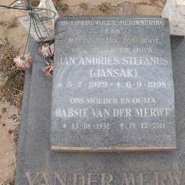 MERWE Jan Andries Stefanus, van der 1929-1998 & Babsie 1932-2011