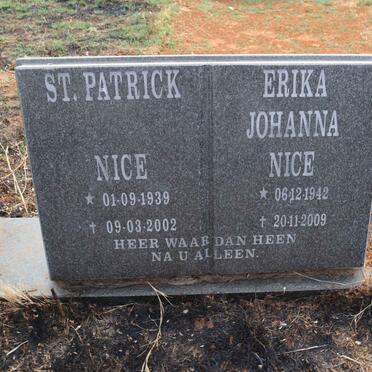 NICE St. Patrick 1939-2002 & Erika Johanna 1942-2009