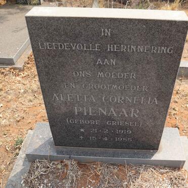 PIENAAR Aletta Cornelia nee GRIESEL 1919-1985
