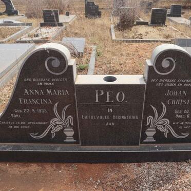 PEO Johan Christiaan 1929-1986 & Anna Maria Francina 1933-