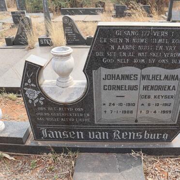 RENSBURG Johannes Cornelius, Jansen van 1910-1988 & Wilhelmina Hendrieka KEYSER 1912-1989