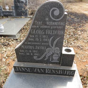 RENSBURG Georg Frederik, Janse van 1917-1983 & Martha Jacoba 1912-1987