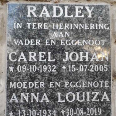 RADLEY Carel Johan 1932-2005 &amp; Anna Louiza 1934-2019