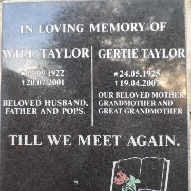 TAYLOR Will 1922-2001 &amp; Gertie 1925-2007