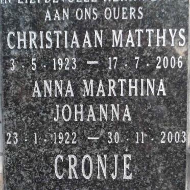 CRONJE Christiaan Matthys 1923-2006 &amp; Anna Marthina Johanna 1922-2003