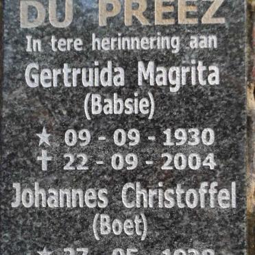 PREEZ Johannes Christoffel, du 1928- &amp; Gertruida Magrita 1930-2004