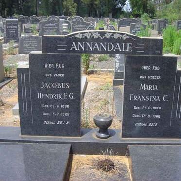 ANNANDALE Jacobus Hendrik F.G. 1890-1968 &amp; Maria Fransina C. 1896-1968