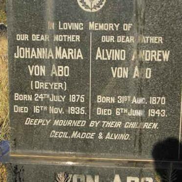 ABO Alvino Andrew, von 1870-1943 &amp; Johanna Maria DREYER 1875-1935