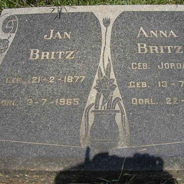 BRITZ Jan 1877-1965 &amp; Anna JORDAAN 1903-1965
