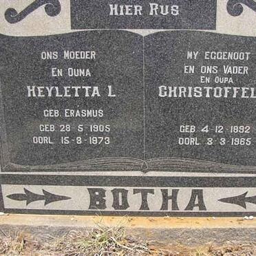 BOTHA Christoffel J. 1892-1965 &amp; Heyletta L. ERASMUS 1905-1973