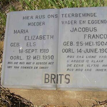 BRITS Jacobus Francois 1904-1963 &amp; Maria Elizabeth ELS 1919-1990