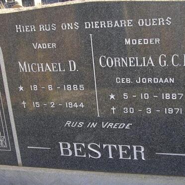 BESTER Michael D. 1885-1944 &amp; Cornelia G.C.E. JORDAAN 1887-1971