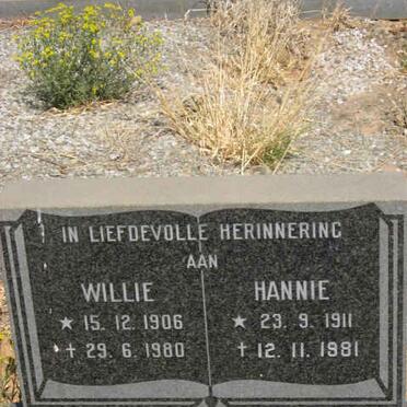 BOOYSE Willie 1906-1980 &amp; Hannie 1911-1981