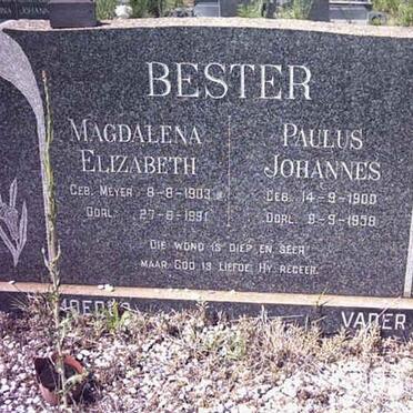 BESTER Paulus Johannes 1900-1958 &amp; Magdalena Elizabeth MEYER 1903-1991
