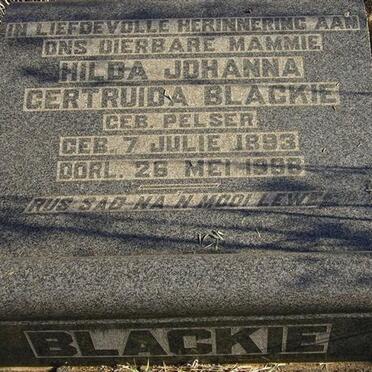 BLACKIE Hilda Johanna Gertruida néé PELSER 1893-1968