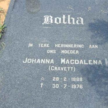 BOTHA Johanna Magdalena nee GRAVETT 1888-1976